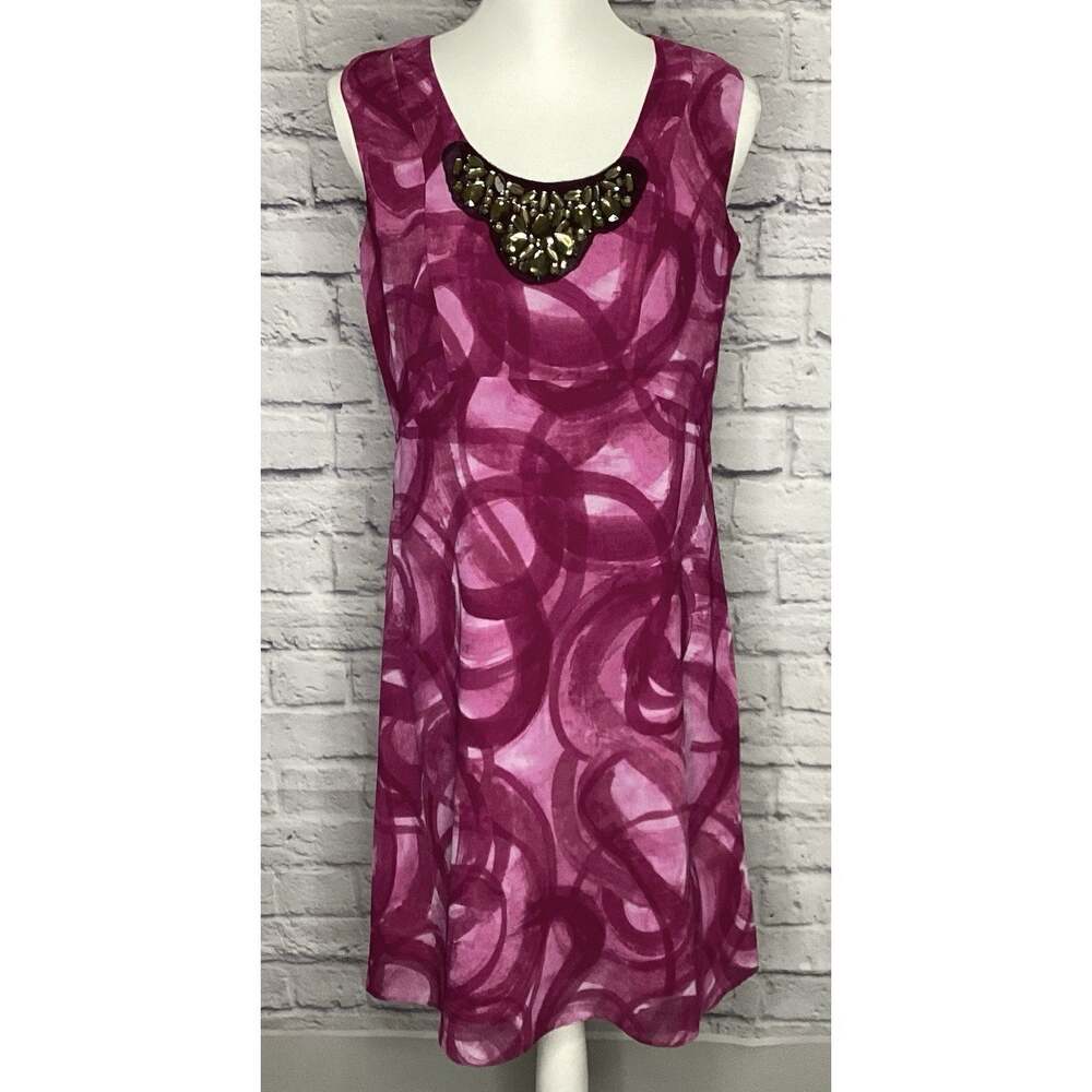 Simply Vera Women’s Size S Sleeveless Fuchsia Pink Swirl Chiffon Bejeweled Dress